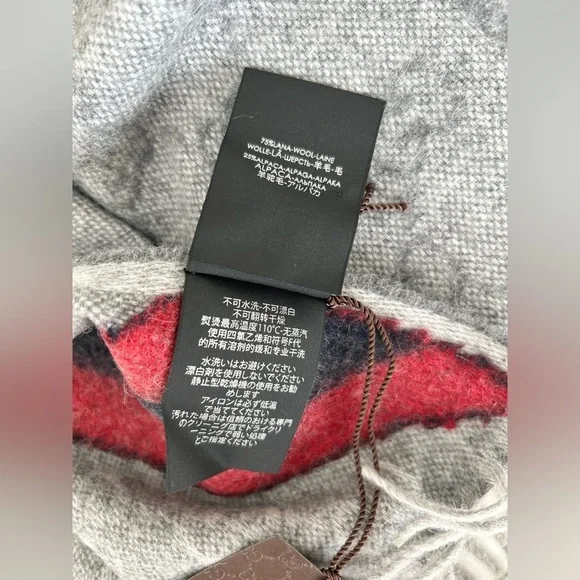 New With Tags Gucci Nikky Wool Alpaca Monogram Web light Gray Scarf Shawl Fringe - Picture 5 of 12